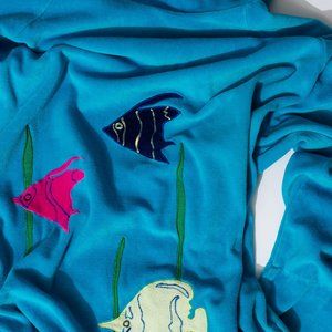 Vintage Velour Turquoise Fish Sweater